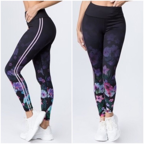 Kate | Side Stripe & Tropical Floral Leggings - Picture 4 of 5